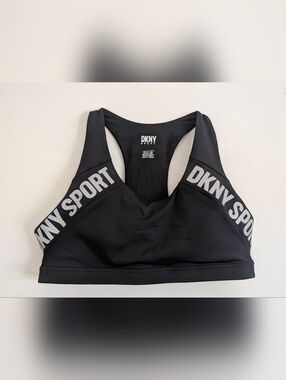 DKNY Black Racerback Sport Bra with Contrast Logo